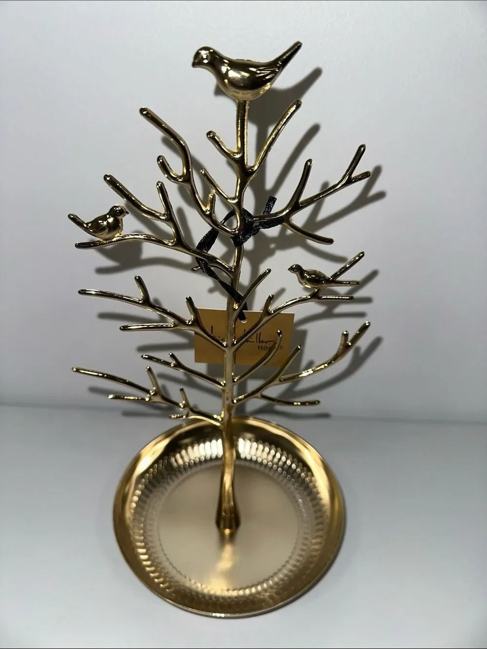 NICOLE MILLER Table Top Jewelry Tree Birds Gold Tone Dish Like Base